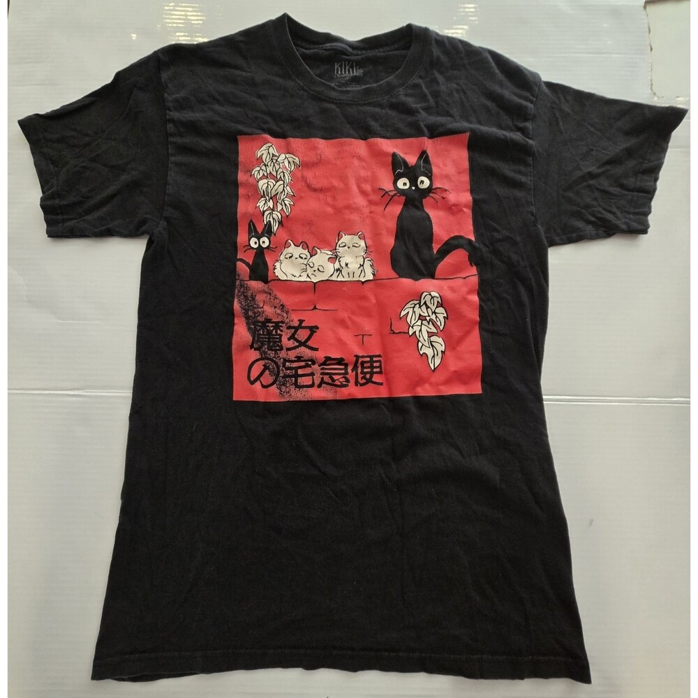 Kiki's Delivery Service Jiji Cat Anime Graphic T-Shirt Men's Medium Black Cotton